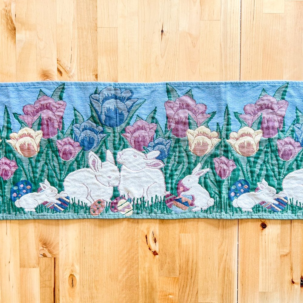Springtime Bunnies & Tulips Table Runner, 73x11, Easter Place Setting